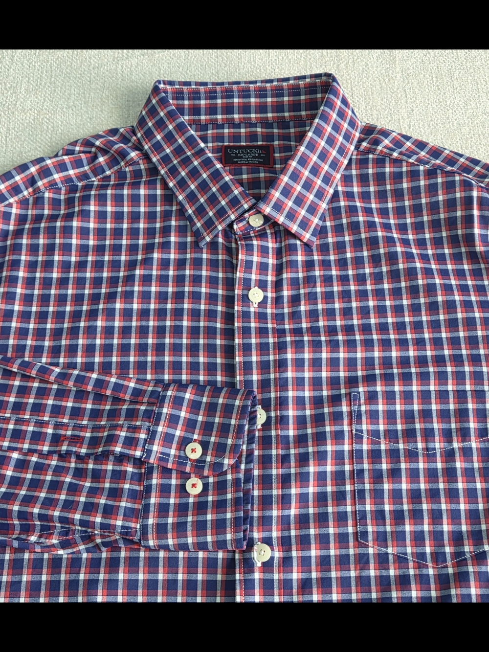 UNTUCKit Stuhlmuller Button Down Shirt Men's XXL Slim Fit Blue Red Plaid Stretch